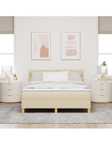 Letto a molle con materasso Crema 140 x 190 cm Tessuto