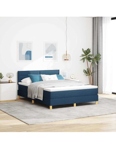 Letto a molle con materasso Blu 140 x 190 cm Tessuto