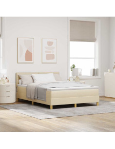 Letto a molle con materasso Crema 140 x 190 cm Tessuto