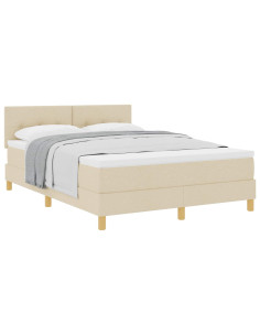 Letto a molle con materasso Crema 140 x 190 cm Tessuto 2