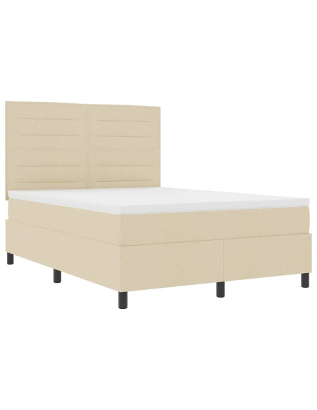 Letto a molle con materasso Crema 140 x 190 cm Tessuto