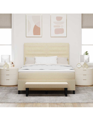 Letto a molle con materasso Crema 140 x 190 cm Tessuto