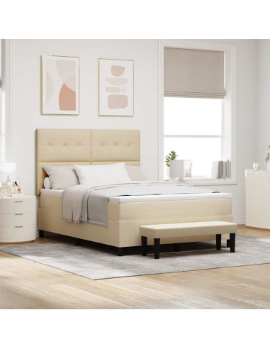 Letto a molle con materasso Crema 140 x 190 cm Tessuto