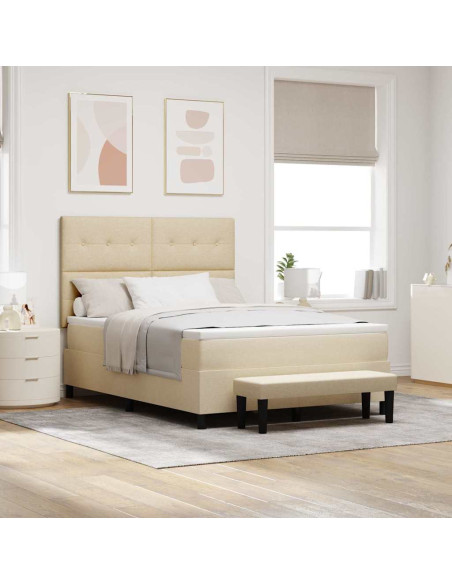 Letto a molle con materasso Crema 140 x 190 cm Tessuto