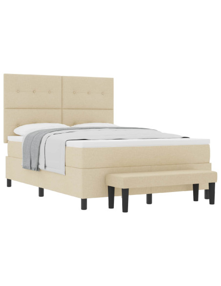 Letto a molle con materasso Crema 140 x 190 cm Tessuto