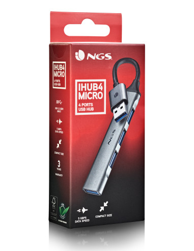 NGS IHUB4 MICRO USB 3.2 Gen 1 (3.1 Gen 1) Type-A 5000 Mbit/s Argento