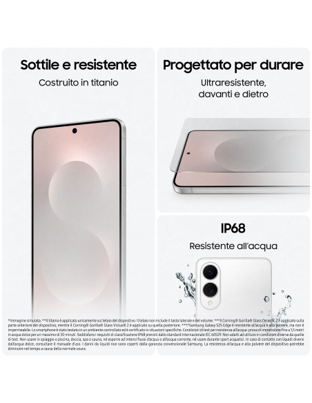 Samsung Galaxy S25 Edge, Smartphone AI, Display 6.7'' QHD+ Dynamic AMOLED 2X, Fotocamera 200MP, RAM 12GB, 512GB, 3.900 mAh, Tita