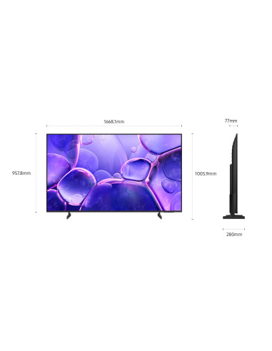 Samsung Crystal UHD 75" UE75U8000FUXZT 4K, Processore Crystal 4K, HDR, Smart Experience, OTS Lite & Adaptive Sound, Metal Stream