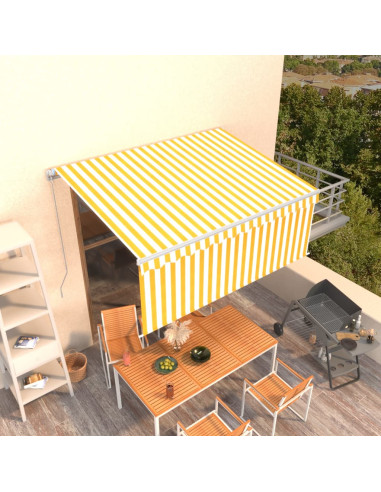 Tenda Sole Retrattile Manuale Parasole LED 3x2,5m Gialla Bianca