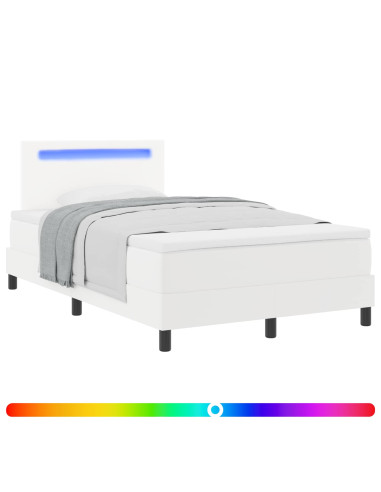 Letto a molle con materasso Bianco 120 x 200 cm Pelle sintetica
