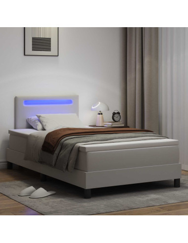 Letto a molle con materasso Bianco 120 x 190 cm Pelle sintetica