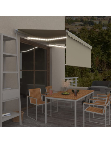 Tenda da Sole Retrattile Manuale con LED 3,5x2,5 m Crema