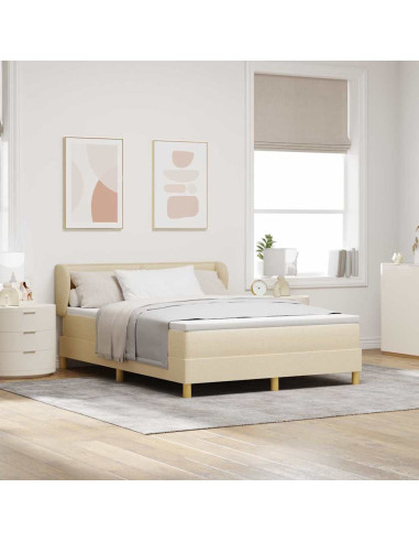Letto a molle con materasso Crema 140 x 190 cm Tessuto