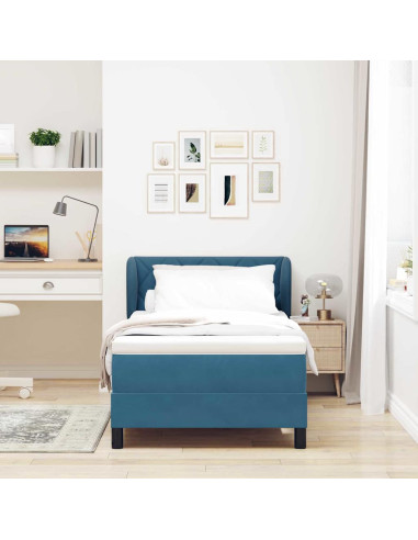 Letto a molle con testiera Blu scuro 100 x 200 cm Velluto