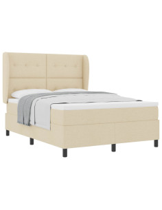 Letto a molle con materasso Crema 140 x 190 cm Tessuto 2