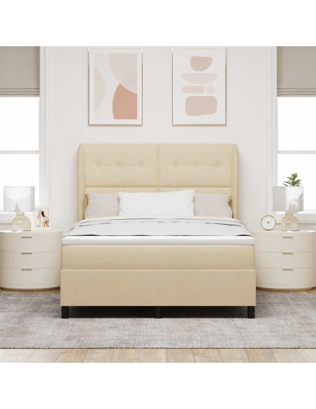 Letto a molle con materasso Crema 140 x 190 cm Tessuto