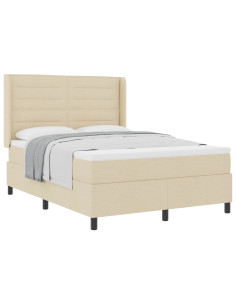 Letto a molle con materasso Crema 140 x 190 cm Tessuto 2