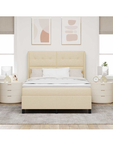 Letto a molle con materasso Crema 140 x 190 cm Tessuto