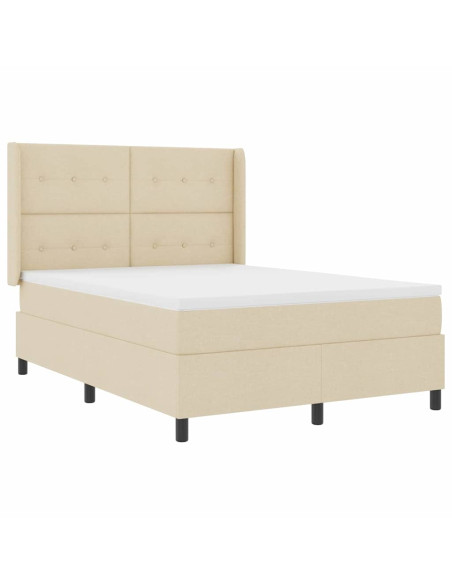 Letto a molle con materasso Crema 140 x 190 cm Tessuto