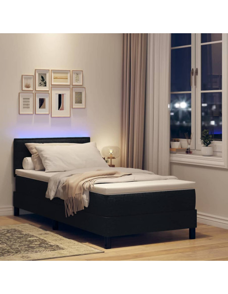 Letto a molle con materasso con led Nero 80 x 200 cm Tessuto