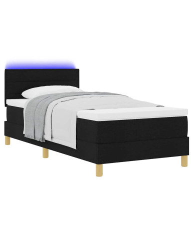 Letto a Sorgente LED con materasso Nero 80 x 200 cm Tessuto
