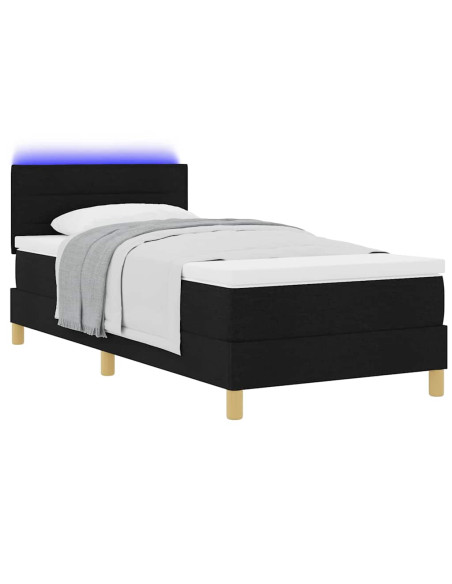 Letto a Sorgente LED con materasso Nero 80 x 200 cm Tessuto