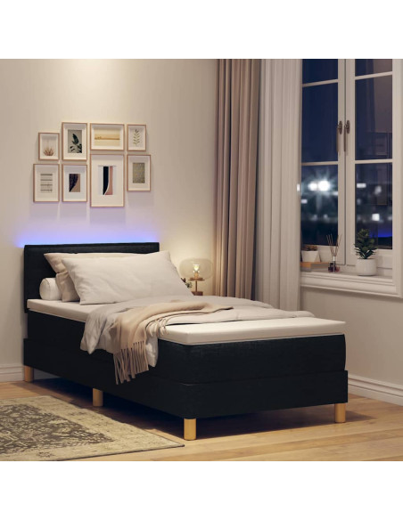 Letto a Sorgente LED con materasso Nero 80 x 200 cm Tessuto