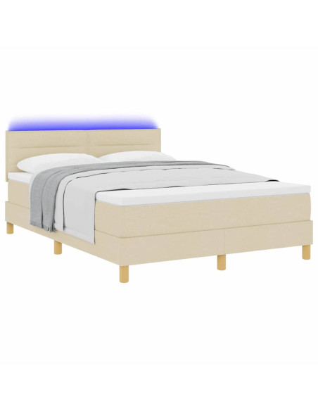 Letto a Sorgente LED con materasso Crema 140 x 190 cm Tessuto