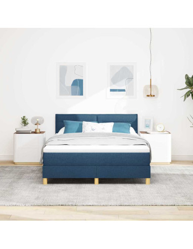 Letto a Sorgente LED con materasso Blu 140 x 190 cm Tessuto