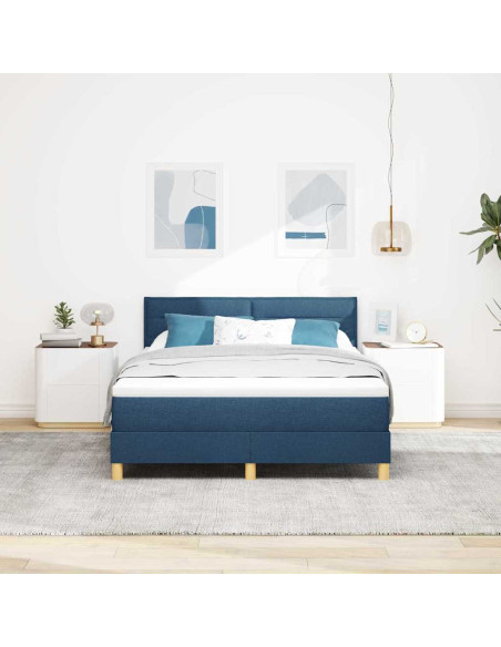 Letto a Sorgente LED con materasso Blu 140 x 190 cm Tessuto