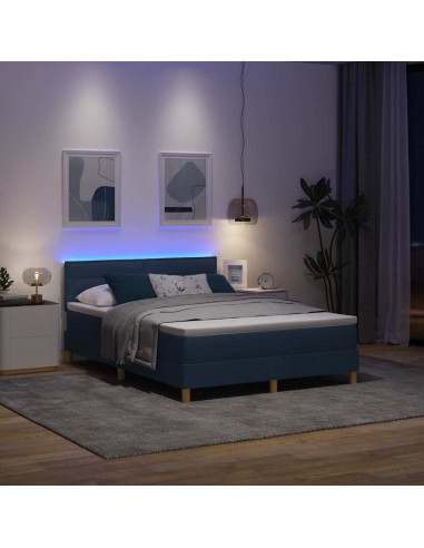 Letto a Sorgente LED con materasso Blu 140 x 190 cm Tessuto