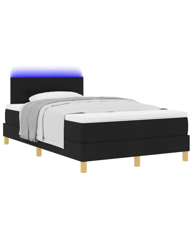 Letto a Sorgente LED con materasso Nero 120 x 190 cm Tessuto