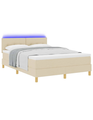 Letto a Sorgente LED con materasso Crema 140 x 190 cm Tessuto