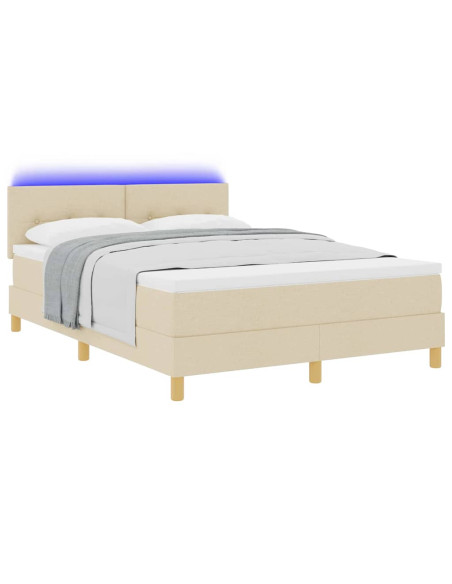 Letto a Sorgente LED con materasso Crema 140 x 190 cm Tessuto