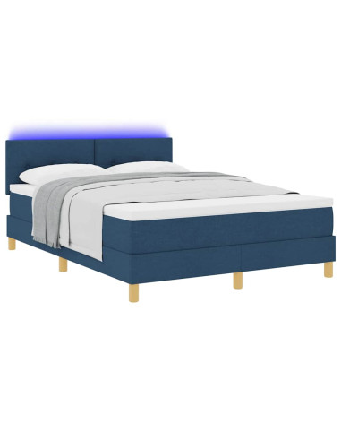 Letto a Sorgente LED con materasso Blu 140 x 190 cm Tessuto