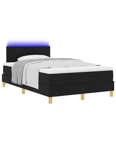 Letto a Sorgente LED con materasso Nero 120 x 190 cm Tessuto