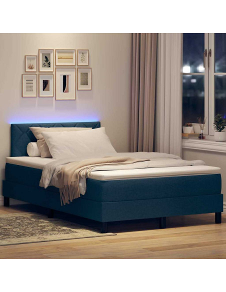 Letto a Sorgente LED con materasso Blu 120 x 200 cm Tessuto