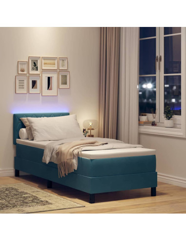 Letto a Sorgente LED con led Blu Scuro 80 x 200 cm Velluto