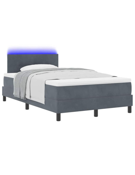 Letto a Sorgente LED con led Grigio scuro 120 x 200 cm Velluto