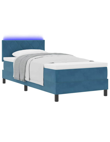 Letto a Sorgente LED Blu Scuro 100 x 200 cm Velluto