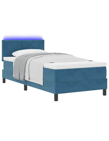 Letto a Sorgente LED Blu Scuro 100 x 200 cm Velluto