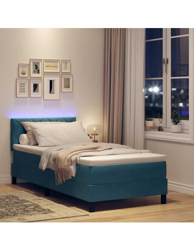 Letto a Sorgente LED con led Blu Scuro 100 x 200 cm Velluto