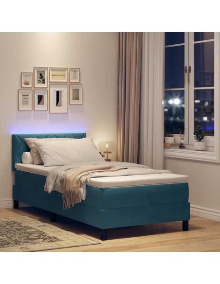 Letto a Sorgente LED Blu Scuro 100 x 200 cm Velluto