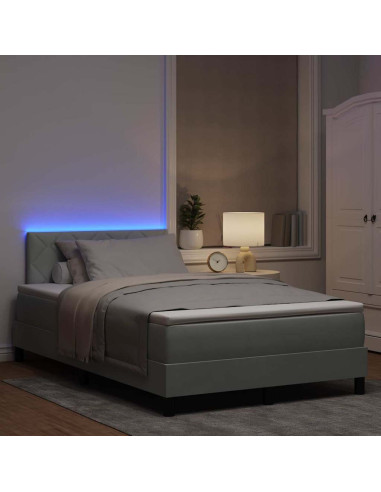 Letto a Sorgente LED con led Grigio chiaro 120 x 190 cm Velluto