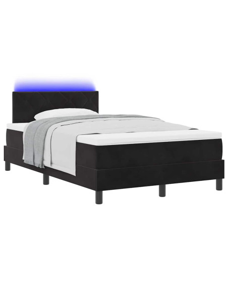 Letto a Sorgente LED con materasso Nero 120 x 190 cm Velluto