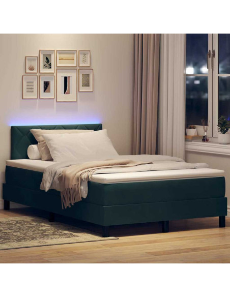 Letto a Sorgente LED con led Verde Scuro 120 x 190 cm Velluto