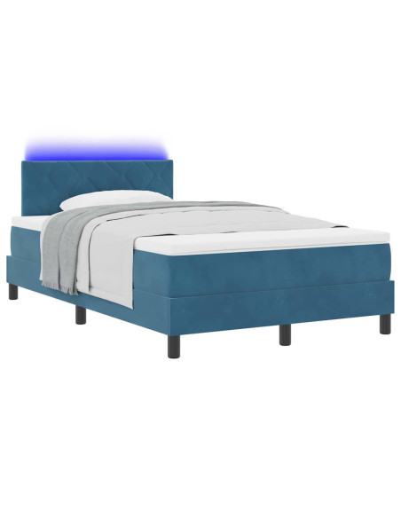 Letto a Sorgente LED Blu Scuro 120 x 190 cm Velluto