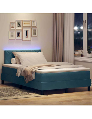 Letto a Sorgente LED Blu Scuro 120 x 190 cm Velluto
