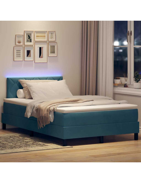 Letto a Sorgente LED Blu Scuro 120 x 190 cm Velluto