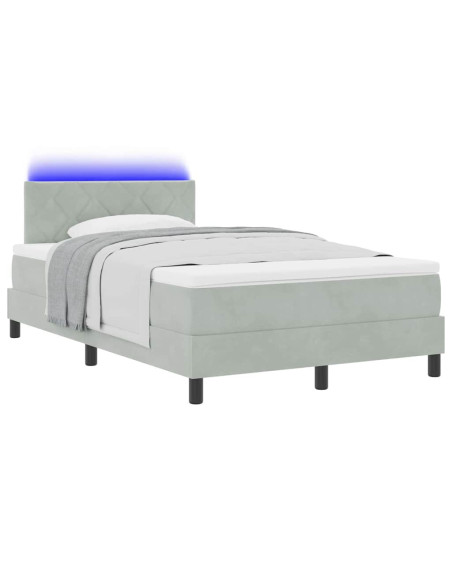 Letto a Sorgente LED con led Grigio chiaro 120 x 200 cm Velluto